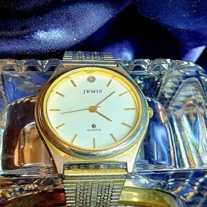 JEM Silver and Gold Wearable WatchJEMIS Base Metal Bezel Stainless Steel Vtg